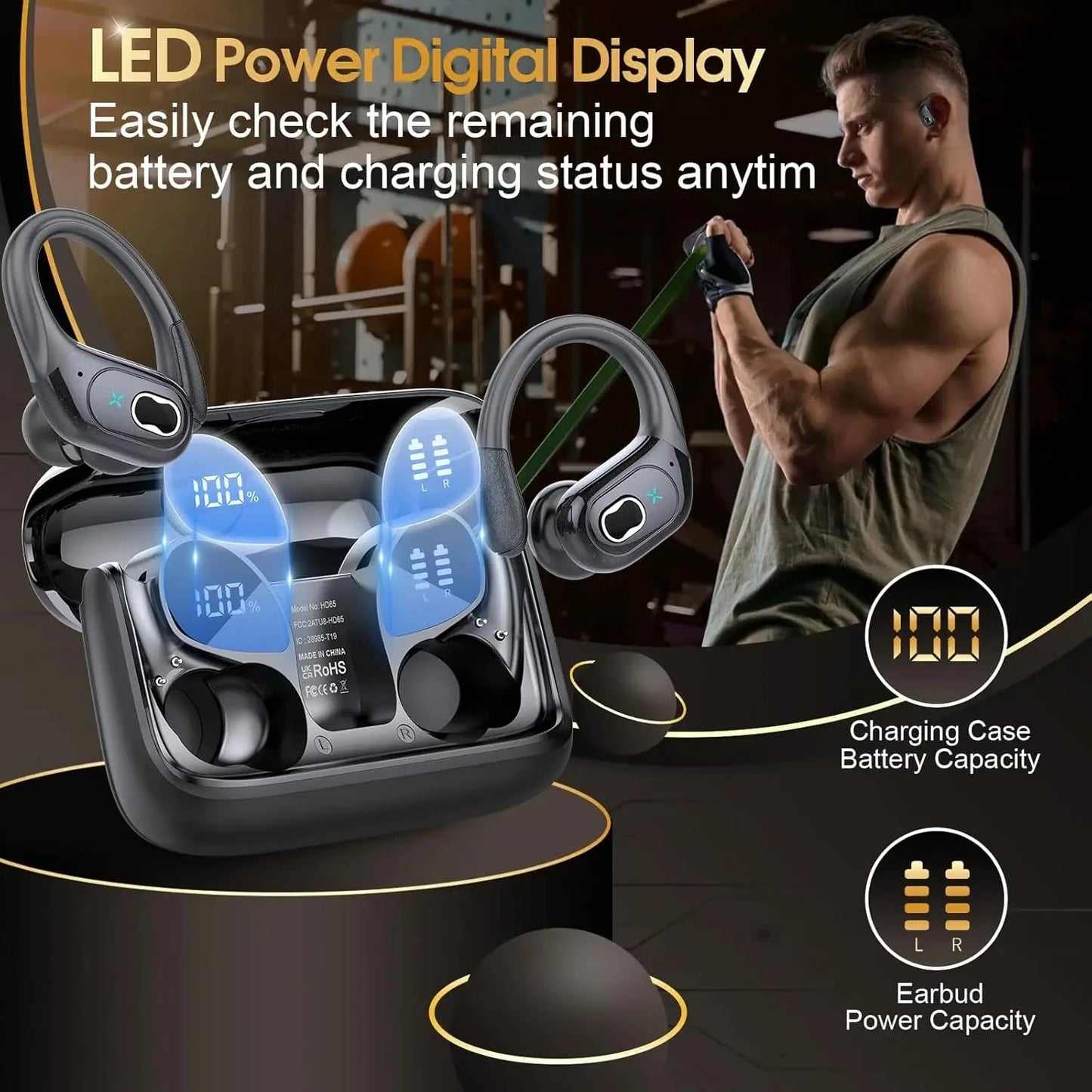 Nic's Electronics black Sports Bluetooth Earbuds with HiFi Bass
