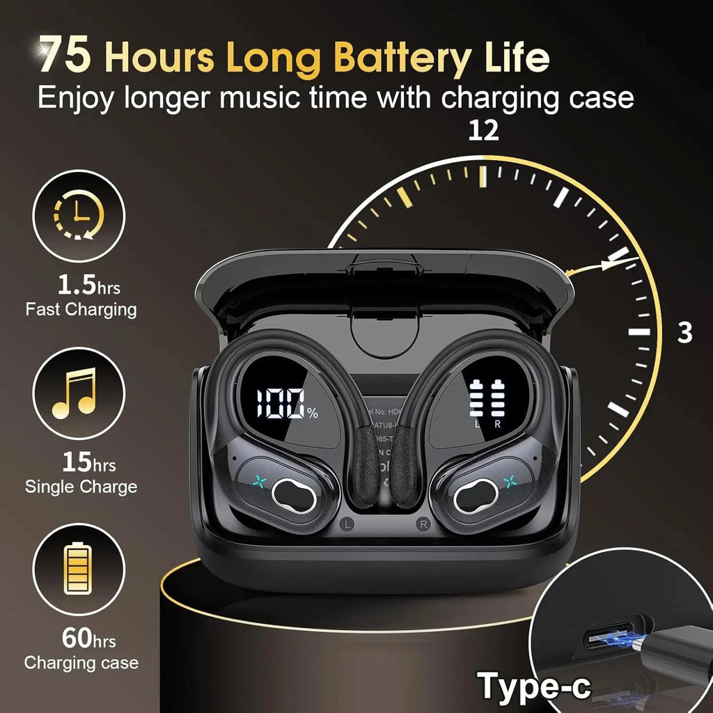 Nic's Electronics black Sports Bluetooth Earbuds with HiFi Bass