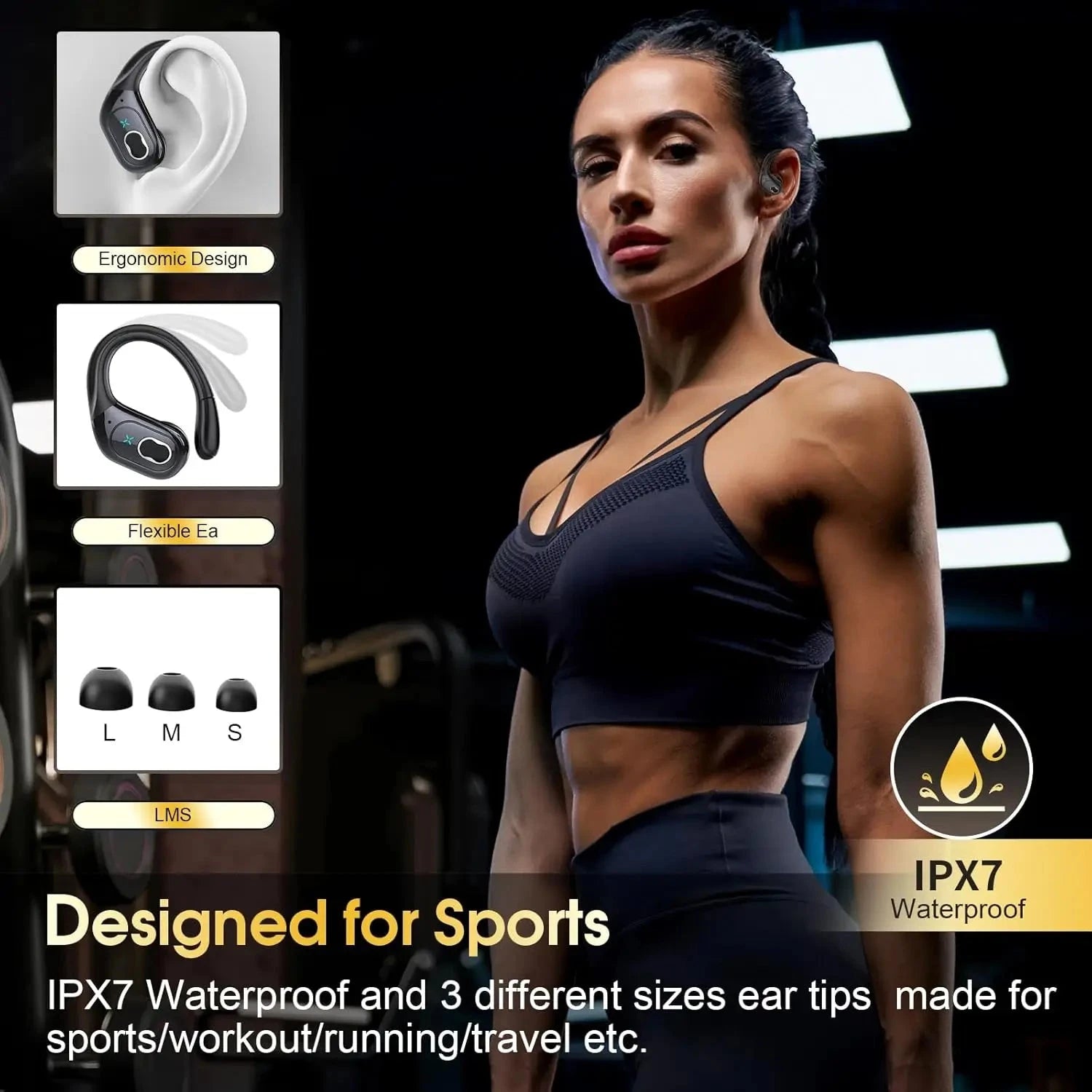 Nic's Electronics black Sports Bluetooth Earbuds with HiFi Bass