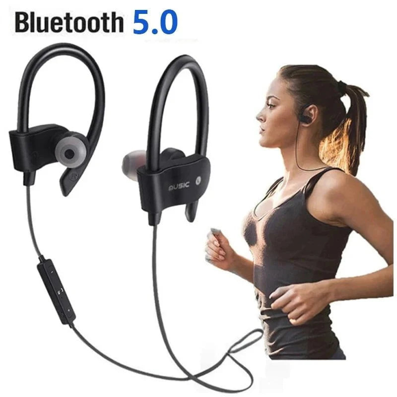 Nic's Electronics Black Wireless Headphones Earloop Ear Hook Earbuds Wireless Bluetooth Headset Handsfree Neckband With Mic Bluetooth Earphones