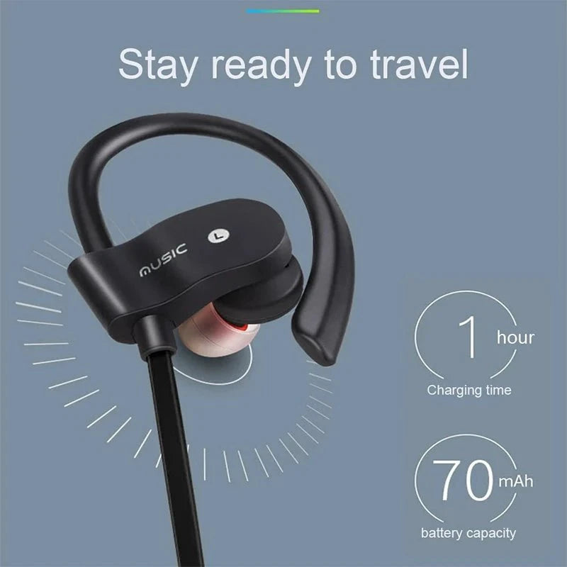 Nic's Electronics Black Wireless Headphones Earloop Ear Hook Earbuds Wireless Bluetooth Headset Handsfree Neckband With Mic Bluetooth Earphones