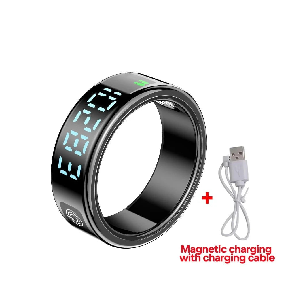 Nic's Electronics Black with cable / 8 Smart Fitness Ring with Heart Rate