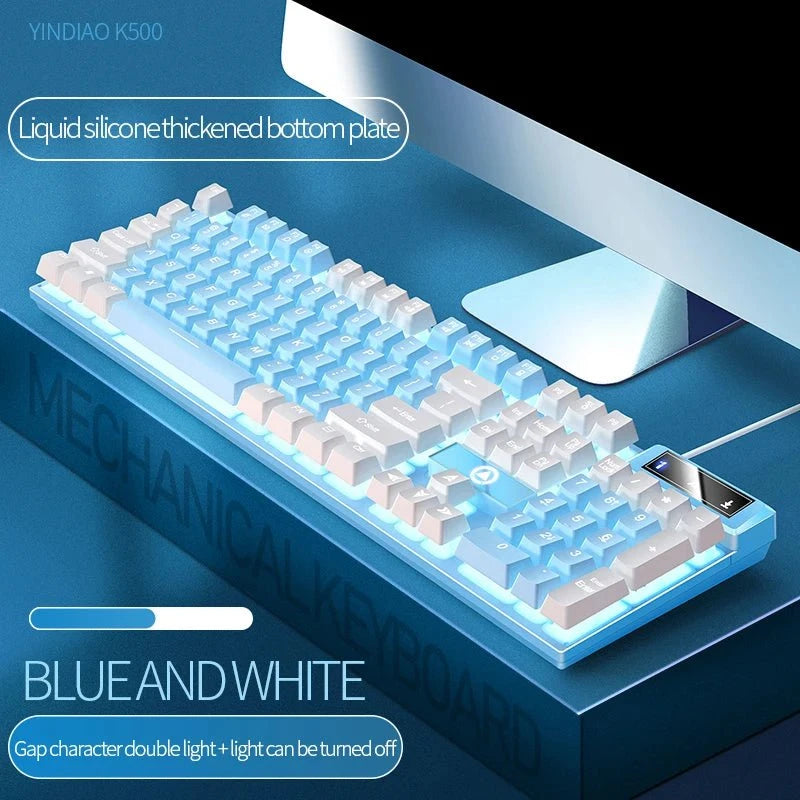 Nic's Electronics Blue and White Pairs YINDIAO Keyboard Gaming Wired Laptop Desktops PC Computer Office Accessories Low Profile Gamer Keyboards With Numpad