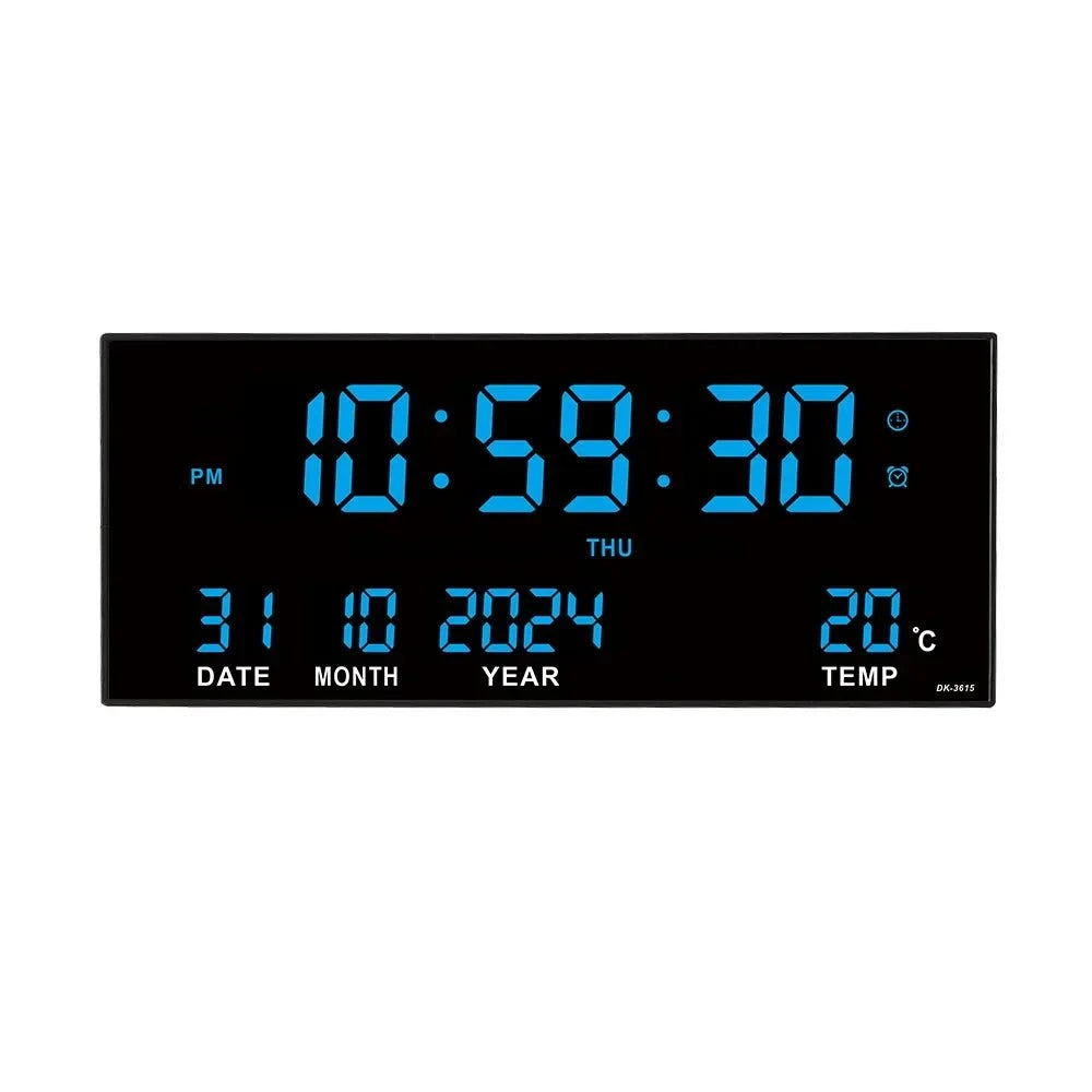 Nic's Electronics blue / CHINA Digital Large Wall Clock Alarm Temperature Date Calendar Display 8 Sets of Alarm Clocks 14'' Electronic LED Clock Plug in Use