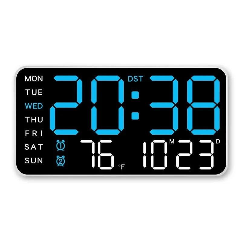 Nic's Electronics blue Giant Intelligent Digital Wall Clock｜One screen to control time-temperature-date, home technology pulls full!