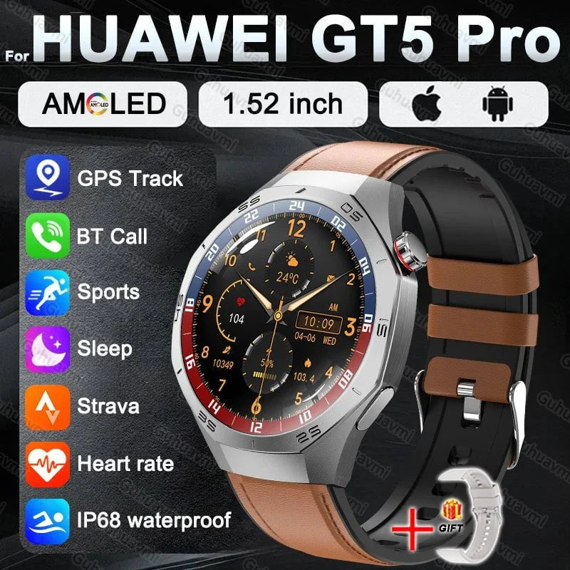 Nic's Electronics Brown Leather / BUSINESS FASHION Smart Watch 5 Pro with AMOLED Display