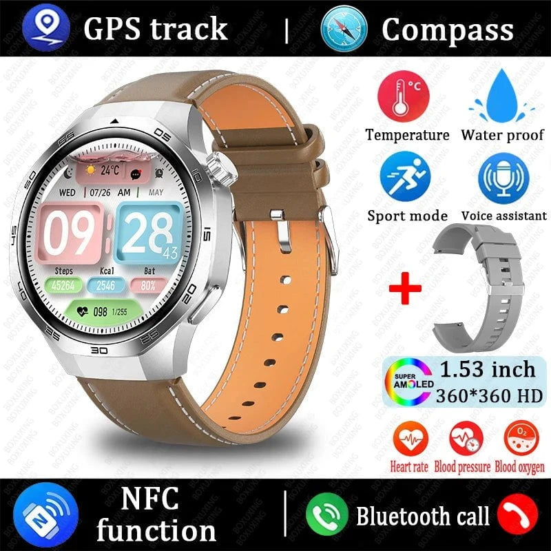 Nic's Electronics Brown leather / Original Watch 5 MAX 2025 New Watch 5 MAX Smart Watch HD AMOLED Screen NFC GPS Tracker Bluetooth Call Waterproof Sports Health Smartwatch Men Women