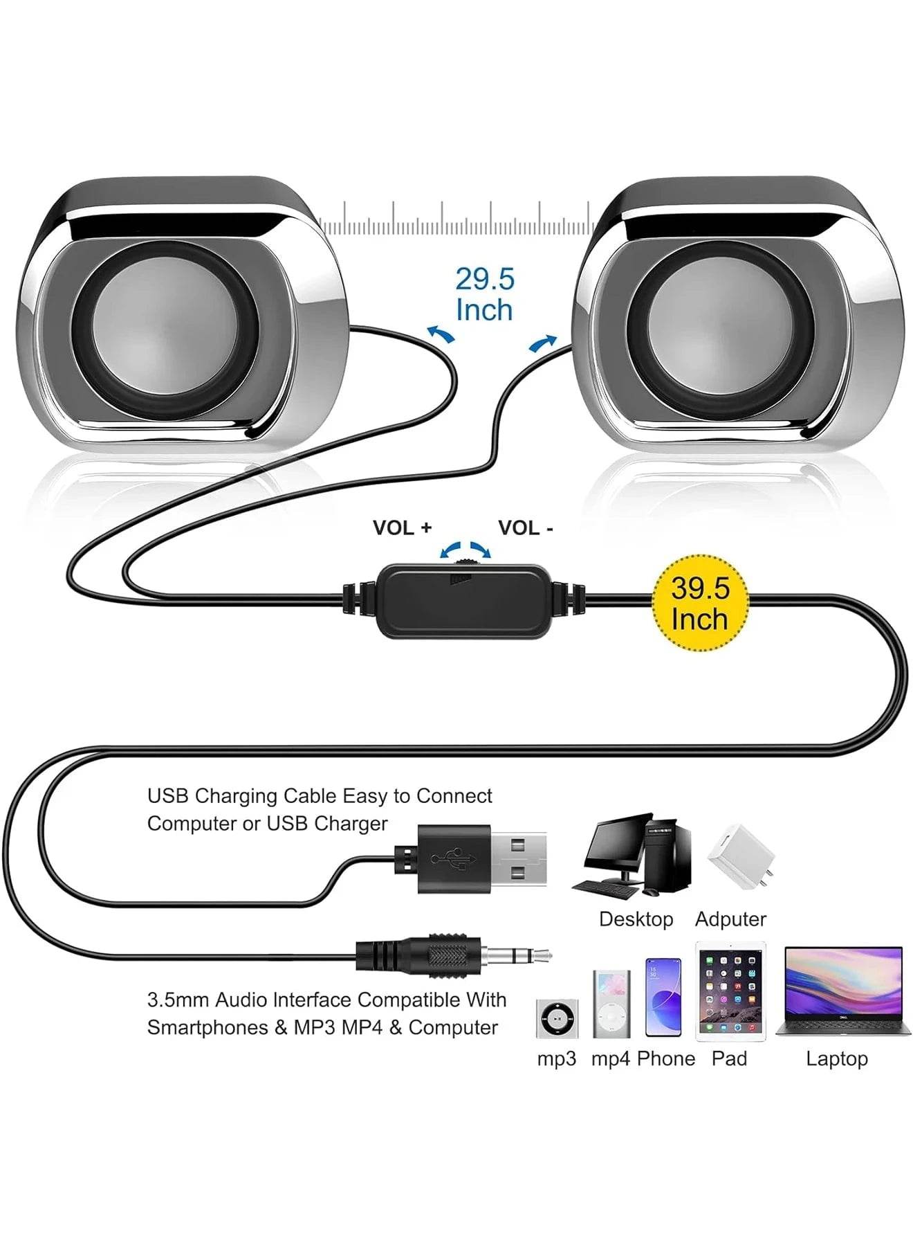 Compact USB-Powered Computer & Laptop Speaker with Volume Control - Nic's Electronics