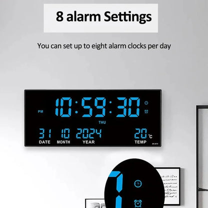 Nic's Electronics Digital Large Wall Clock Alarm Temperature Date Calendar Display 8 Sets of Alarm Clocks 14'' Electronic LED Clock Plug in Use