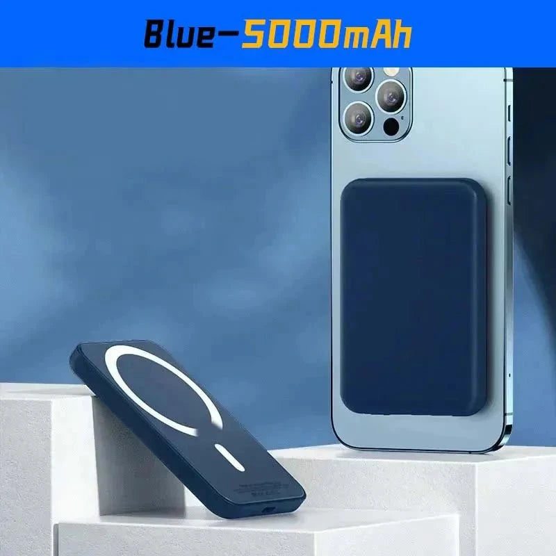 Nic's Electronics E05-Blue-5000mAh For Magsafe Power Bank 10000mAh Portable Auxiliary Spare External Magnetic Battery Pack Wireless Charger For Iphone 13 14 15 16