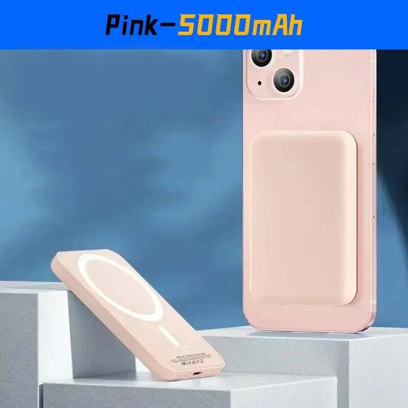 Nic's Electronics E05-pink-5000mAh For Magsafe Power Bank 10000mAh Portable Auxiliary Spare External Magnetic Battery Pack Wireless Charger For Iphone 13 14 15 16