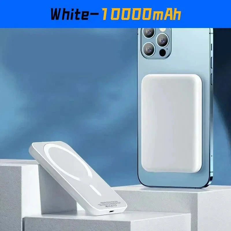 Nic's Electronics E05-White-10000mAh For Magsafe Power Bank 10000mAh Portable Auxiliary Spare External Magnetic Battery Pack Wireless Charger For Iphone 13 14 15 16