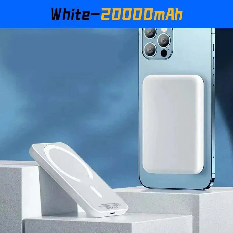 Nic's Electronics E05-White-20000mAh For Magsafe Power Bank 10000mAh Portable Auxiliary Spare External Magnetic Battery Pack Wireless Charger For Iphone 13 14 15 16