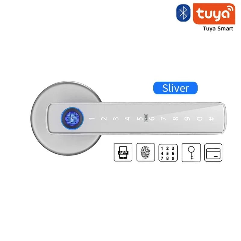 Nic's Electronics F2-Silver XSDTS M5 Tuya BLE Fingerprint Door Lock Digital Electronic Lock with Password/Key/IC Card/ Smartlife/ Tuya APP Unlock