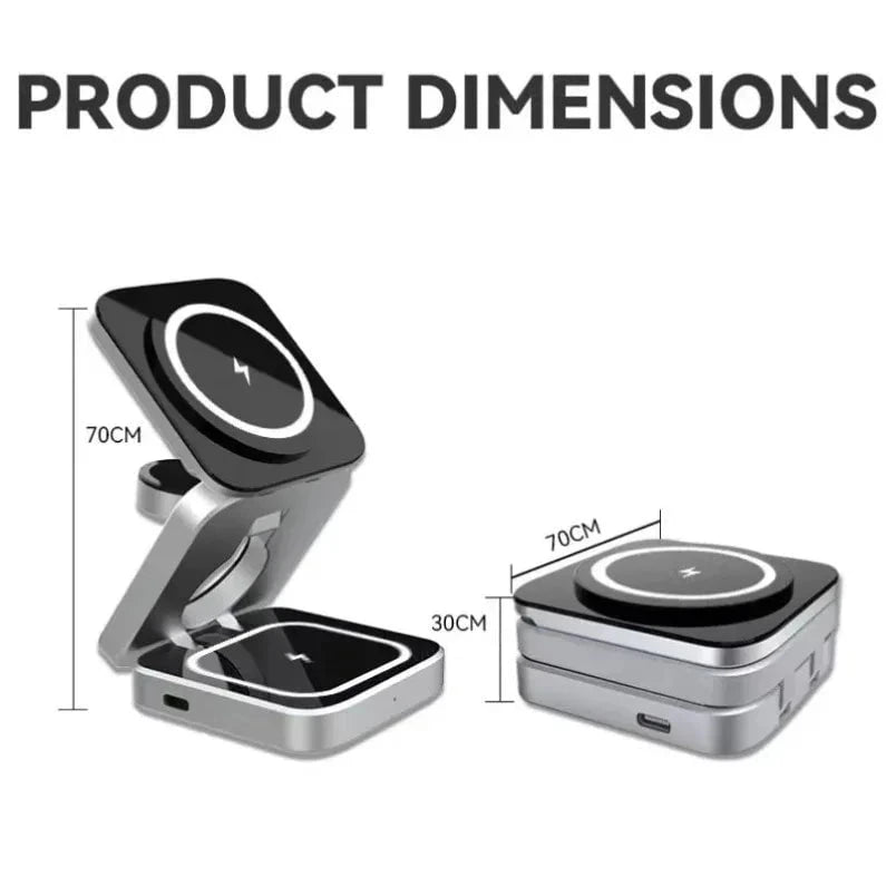 Nic's Electronics Foldable 3 In 1 Wireless Charging Station For iPhone 15 14 13 12 AirPods 3/2 iWatch 9 8 7 for Samsung Galaxy Magnetic Charger