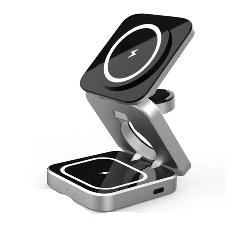 Nic's Electronics Foldable 3 In 1 Wireless Charging Station For iPhone 15 14 13 12 AirPods 3/2 iWatch 9 8 7 for Samsung Galaxy Magnetic Charger