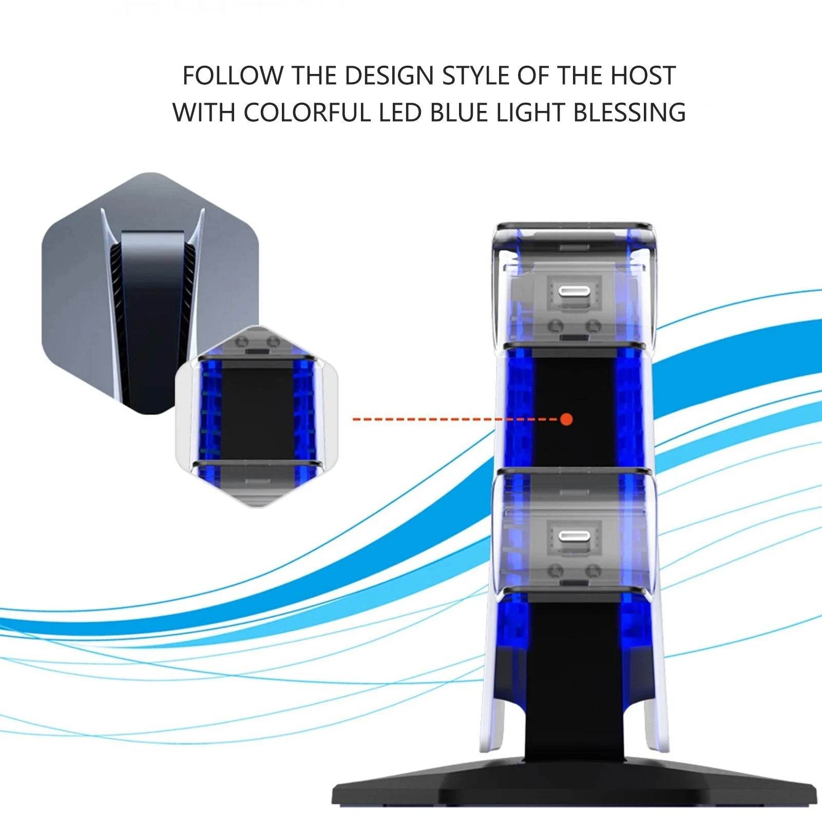 PS5 Dual Controller Charging Station with LED Lights - Nic's Electronics