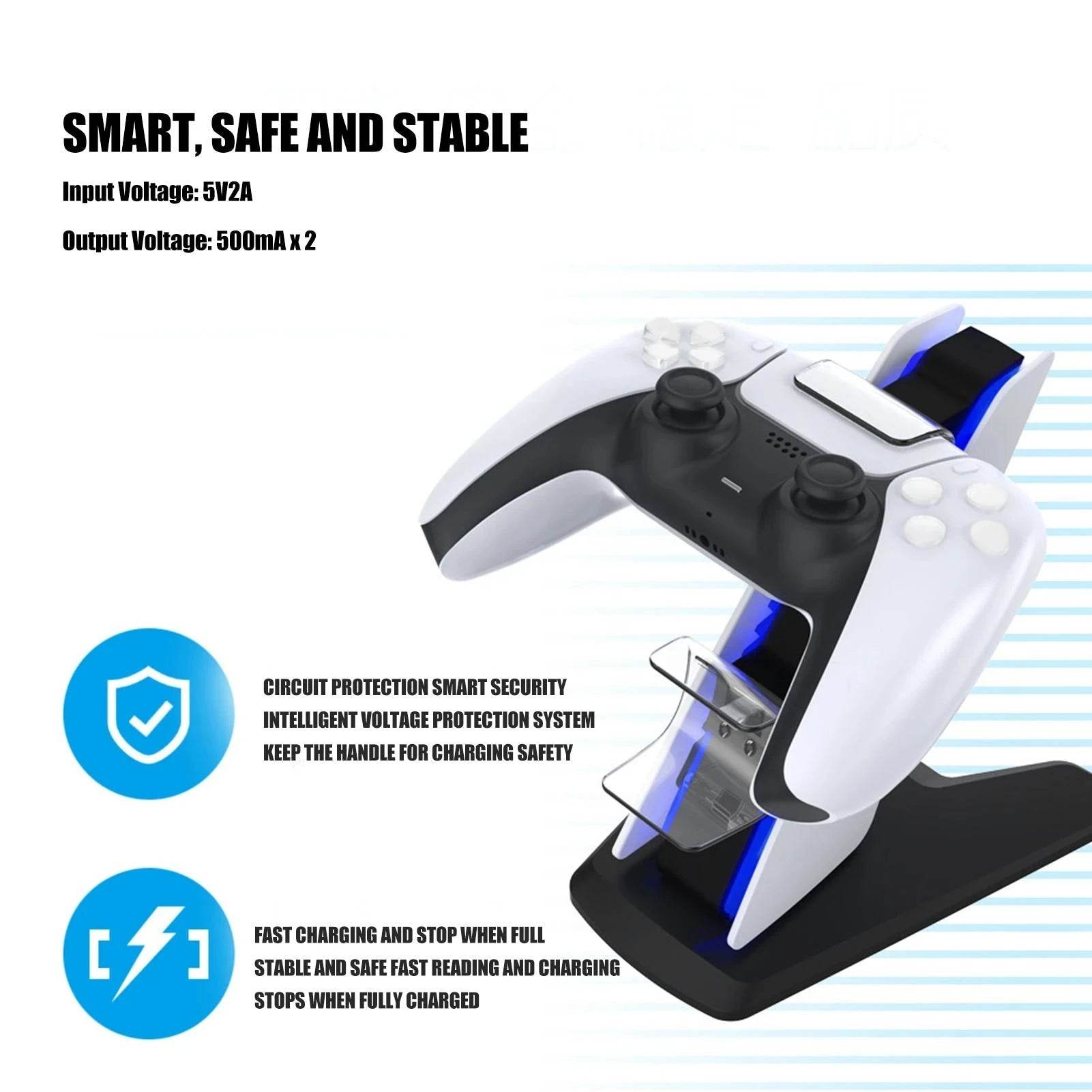 PS5 Dual Controller Charging Station with LED Lights - Nic's Electronics