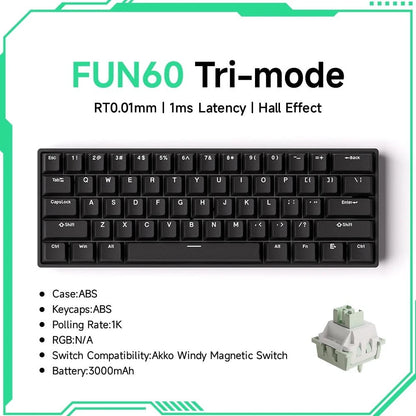 Nic's Electronics FUN60 Black Tri-mode Akko MonsGeek FUN68 FUN60 PRO&MAX  HE Magnetic Keyboard 60% 65% Gaming Keyboards Rapid Trigger 8K Custom Keyboard Gamer Esports