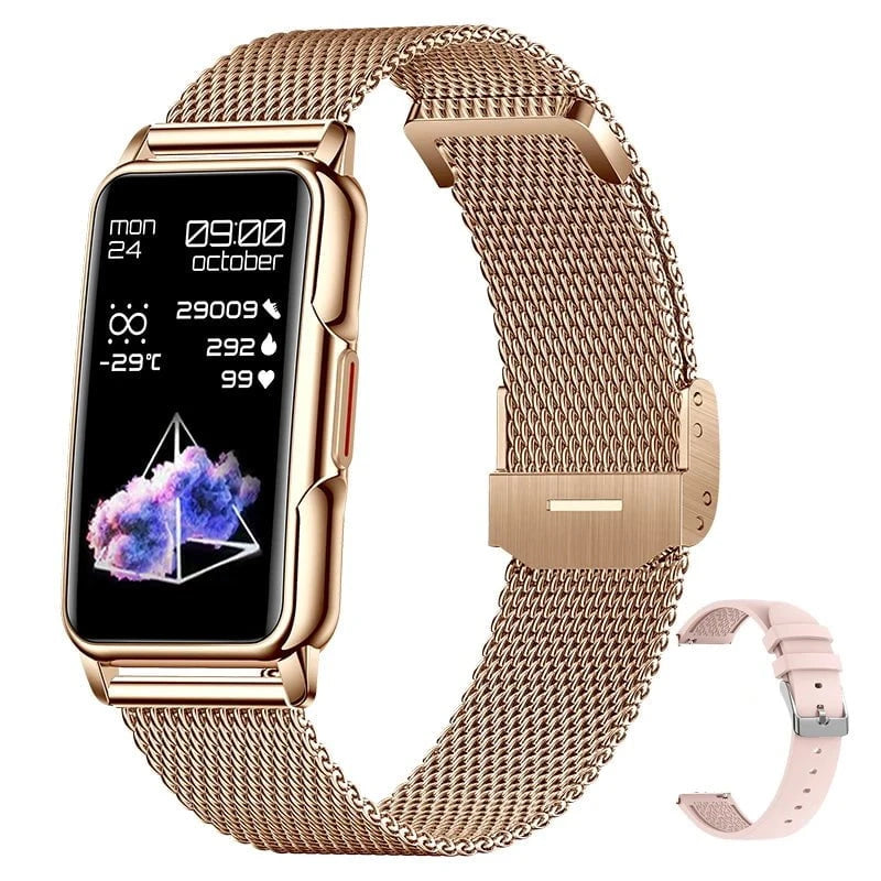 Nic's Electronics gold mesh Waterproof Smart Bracelet Watch with Heart Rate