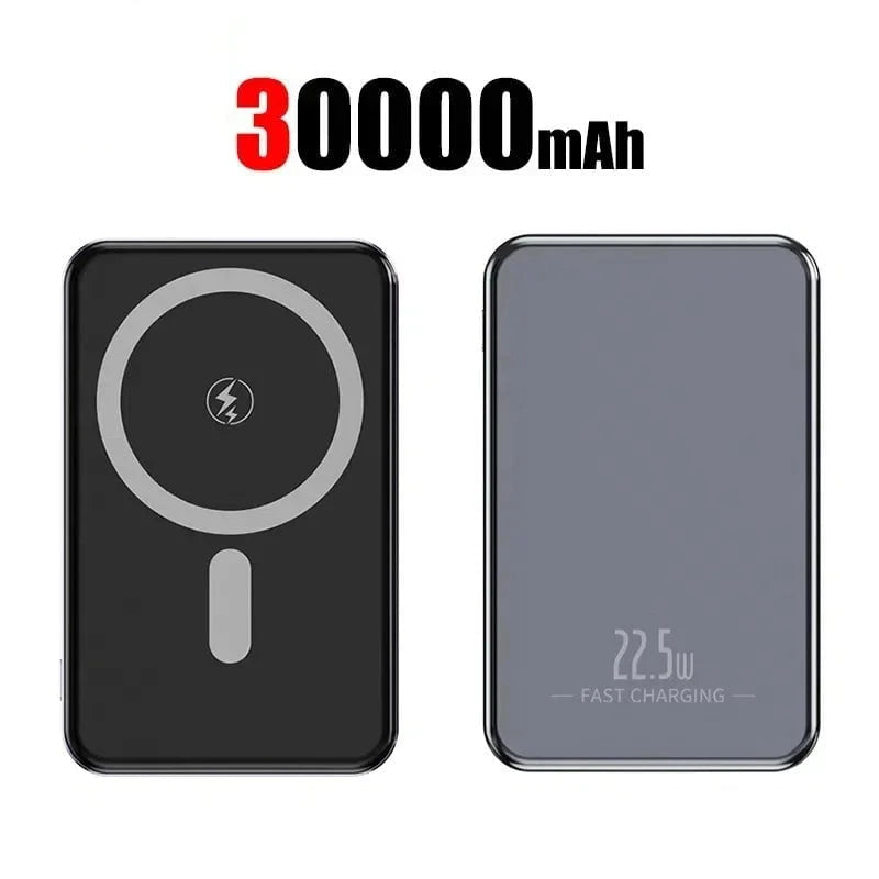 Nic's Electronics Gray 30000mAh OnePlus 50000mAh Magnetic Power Bank Magnet Wireless Ultra Slim Fast Charge Auxiliary Battery Charging For IPhone Samsung Xiaomi