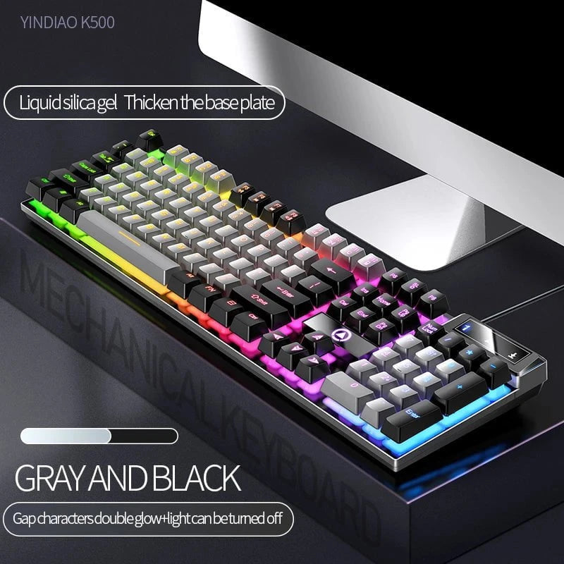 Nic's Electronics Gray and black Pairs YINDIAO Keyboard Gaming Wired Laptop Desktops PC Computer Office Accessories Low Profile Gamer Keyboards With Numpad