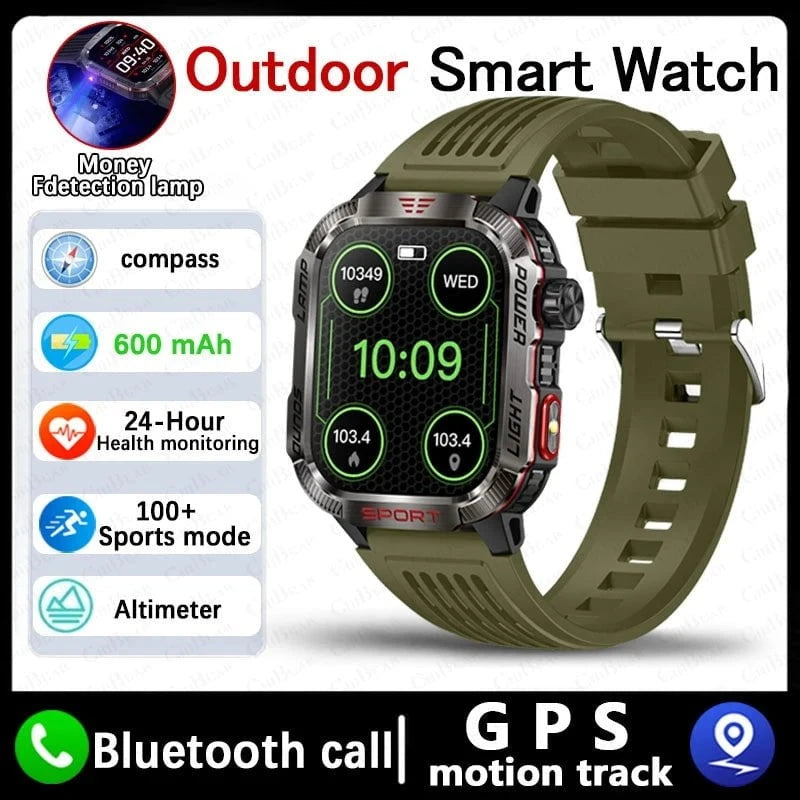 Nic's Electronics Green silicone belt Military GPS Smartwatch with Compass