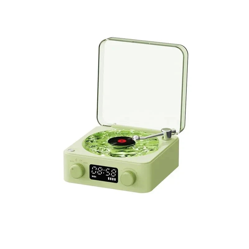 Nic's Electronics Green Waves Vinyl Player Bluetooth Speaker with White Noise Retro Turntable Speaker Sleep Aid Vitrola Shaped Speaker with RGB Light