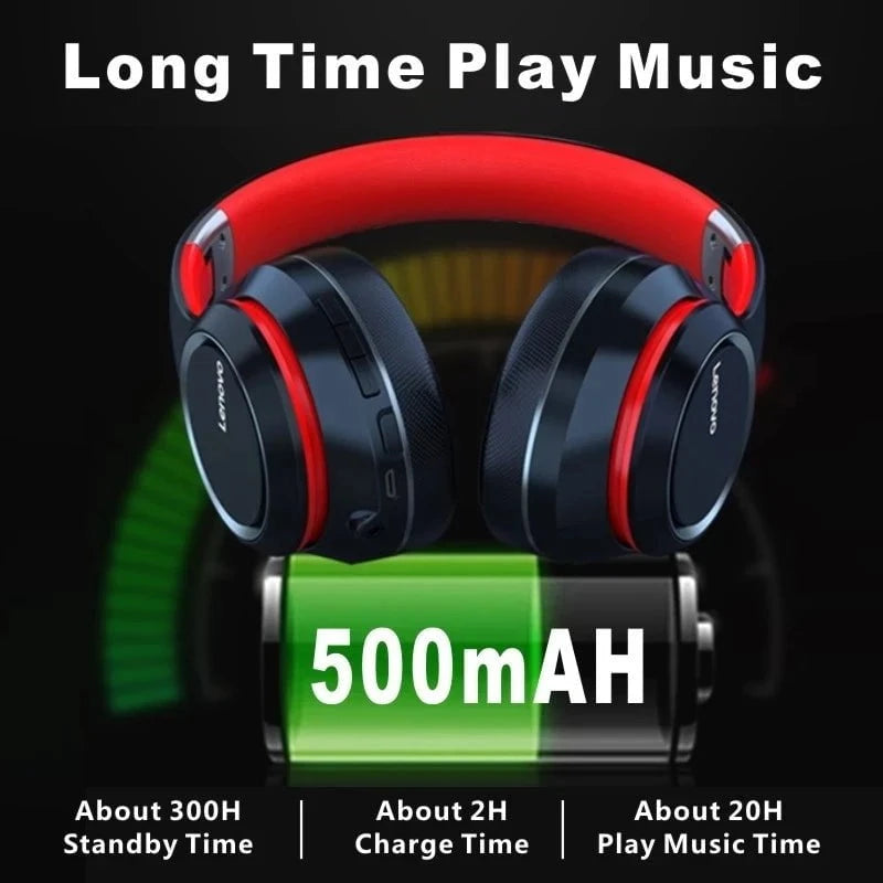 Nic's Electronics HD200 Black Lenovo HD200 Bluetooth Earphones Over-ear Foldable Computer Wireless Headphones Noise Cancellation HIFI Stereo Gaming Headset