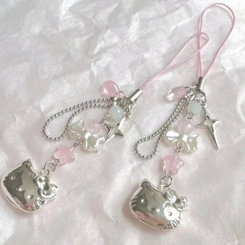 Nic's Electronics hello Kitty Hello Kitty Cell Phone Rope Chain Sanrio Anime Pendant Handmade Beads Strand Choker Bracelets Dangle DIY Jewelry Accessories Toy