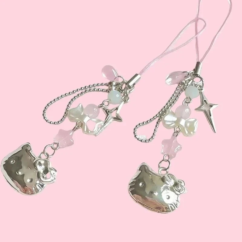Nic's Electronics hello Kitty Hello Kitty Cell Phone Rope Chain Sanrio Anime Pendant Handmade Beads Strand Choker Bracelets Dangle DIY Jewelry Accessories Toy