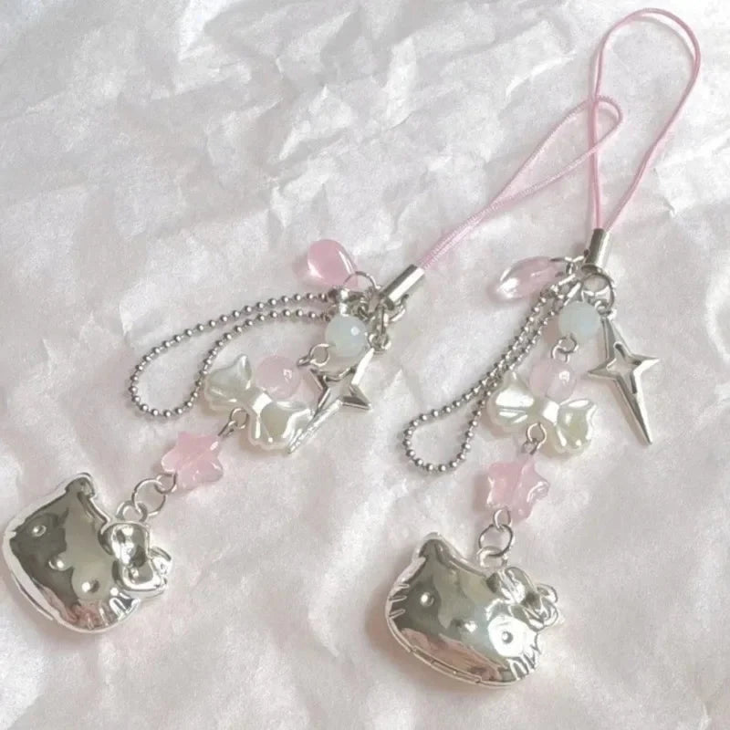 Nic's Electronics Hello Kitty Hello Kitty Cell Phone Rope Chain Sanrio Anime Pendant Handmade Beads Strand Choker Bracelets Dangle DIY Jewelry Accessories Toy
