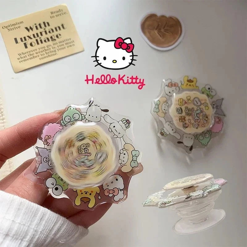 Nic's Electronics Hello Kitty Sanrio Hello Kitty Folding Cell Phone Stand Turn Cartoon Retractable Holder Anime Desktop Model Phone Grip Phone Accessories