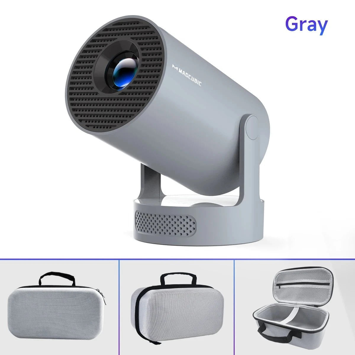 Nic's Electronics HY300 New Grey Bag / EU Plug Magcubic Projector Android 11 4K 1280*720P HY300 Pro + Dual Wifi 290ANSI 180°flexible BT5.0 Cinema Outdoor Portable Projector