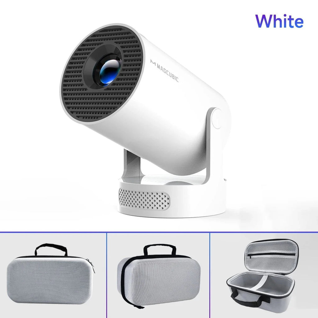 Nic's Electronics HY300 New White Bag / UK Plug Magcubic Projector Android 11 4K 1280*720P HY300 Pro + Dual Wifi 290ANSI 180°flexible BT5.0 Cinema Outdoor Portable Projector