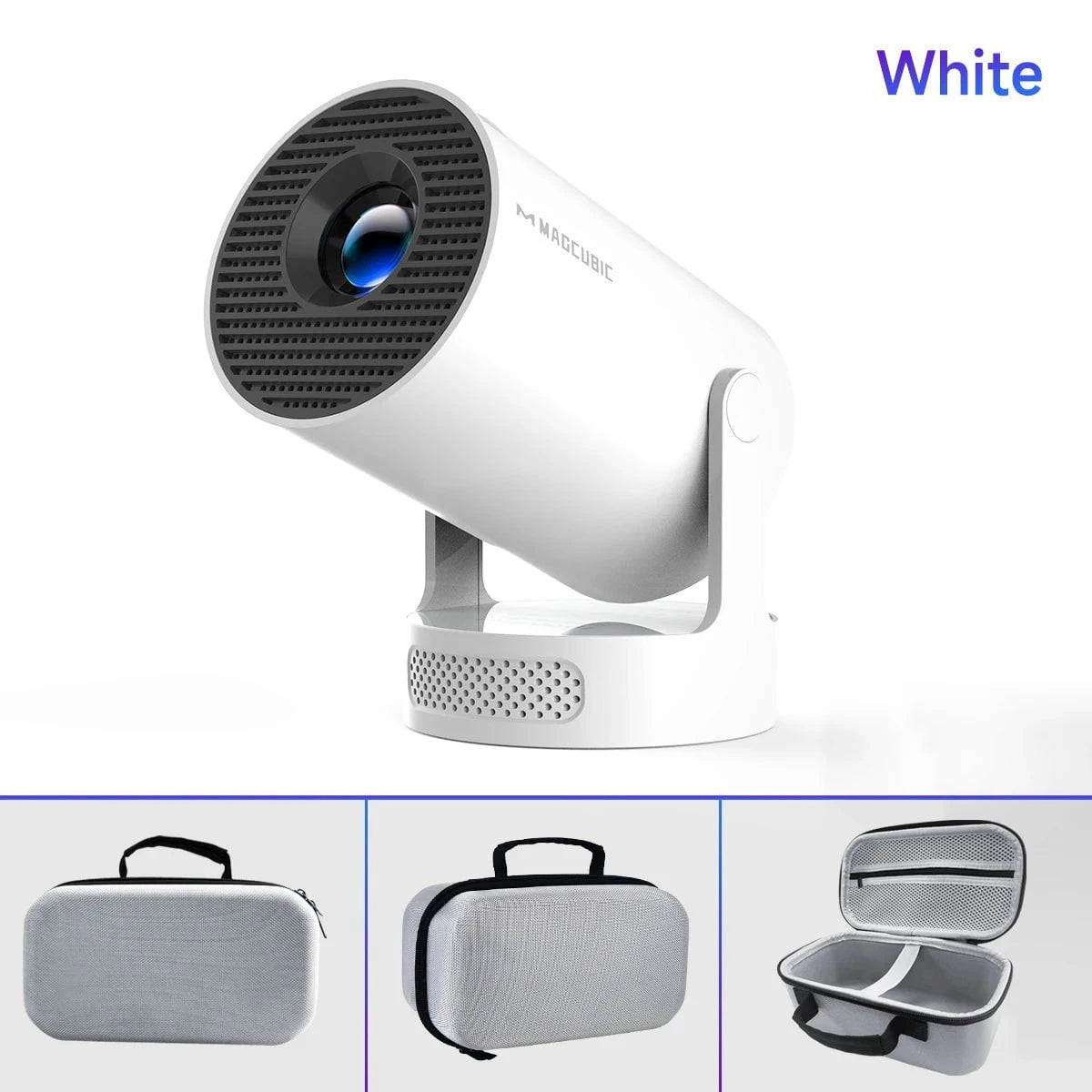 Nic's Electronics HY300 New White Bag / UK Plug Magcubic Projector Android 11 4K 1280*720P HY300 Pro + Dual Wifi 290ANSI 180°flexible BT5.0 Cinema Outdoor Portable Projector