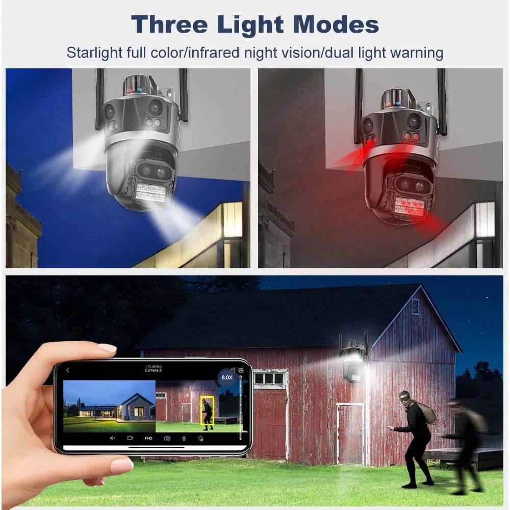 ICsee 8K Wireless Security Camera with Four Lenses & 8X Zoom - Nic's Electronics