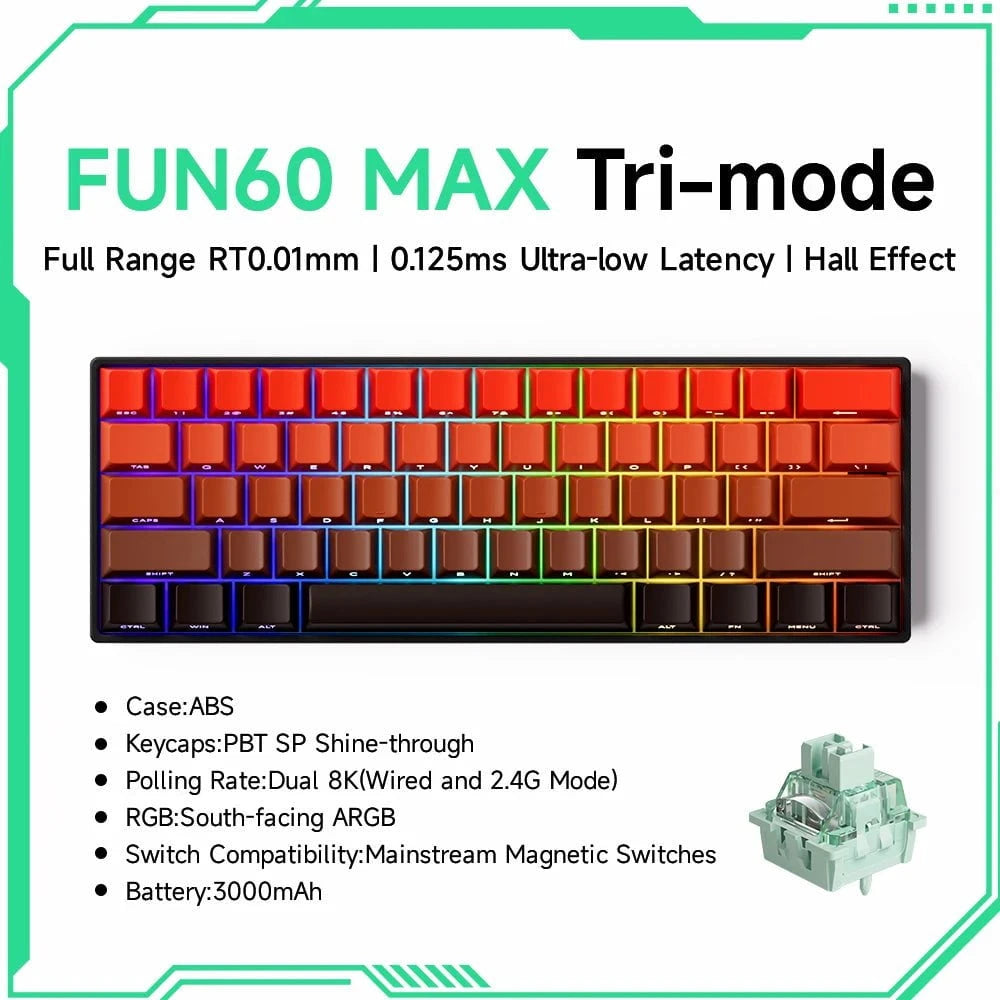 Nic's Electronics MAX Flame Tri-mode Akko MonsGeek FUN68 FUN60 PRO&MAX  HE Magnetic Keyboard 60% 65% Gaming Keyboards Rapid Trigger 8K Custom Keyboard Gamer Esports