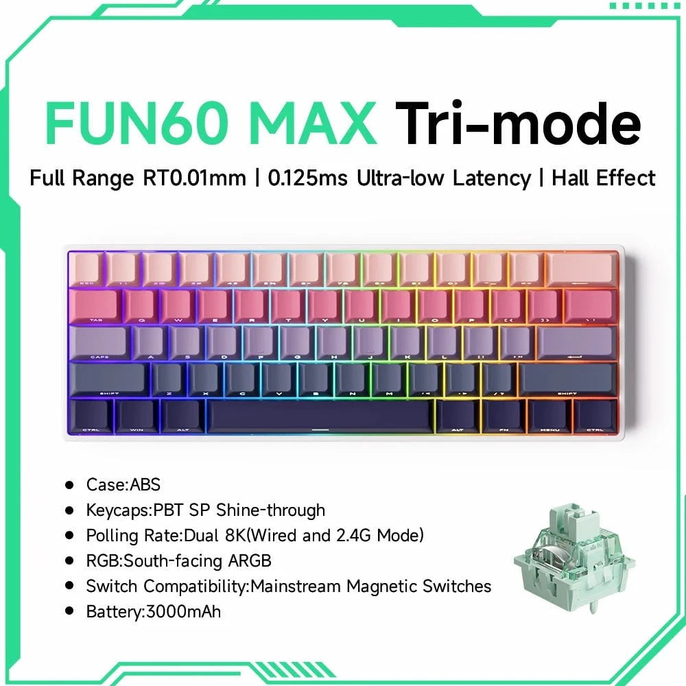 Nic's Electronics MAX Rose Tri-mode Akko MonsGeek FUN68 FUN60 PRO&MAX  HE Magnetic Keyboard 60% 65% Gaming Keyboards Rapid Trigger 8K Custom Keyboard Gamer Esports