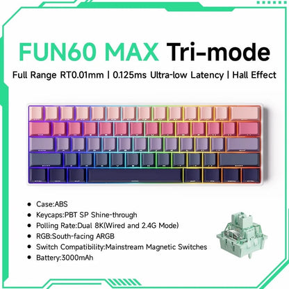 Nic's Electronics MAX Rose Tri-mode Akko MonsGeek FUN68 FUN60 PRO&MAX  HE Magnetic Keyboard 60% 65% Gaming Keyboards Rapid Trigger 8K Custom Keyboard Gamer Esports