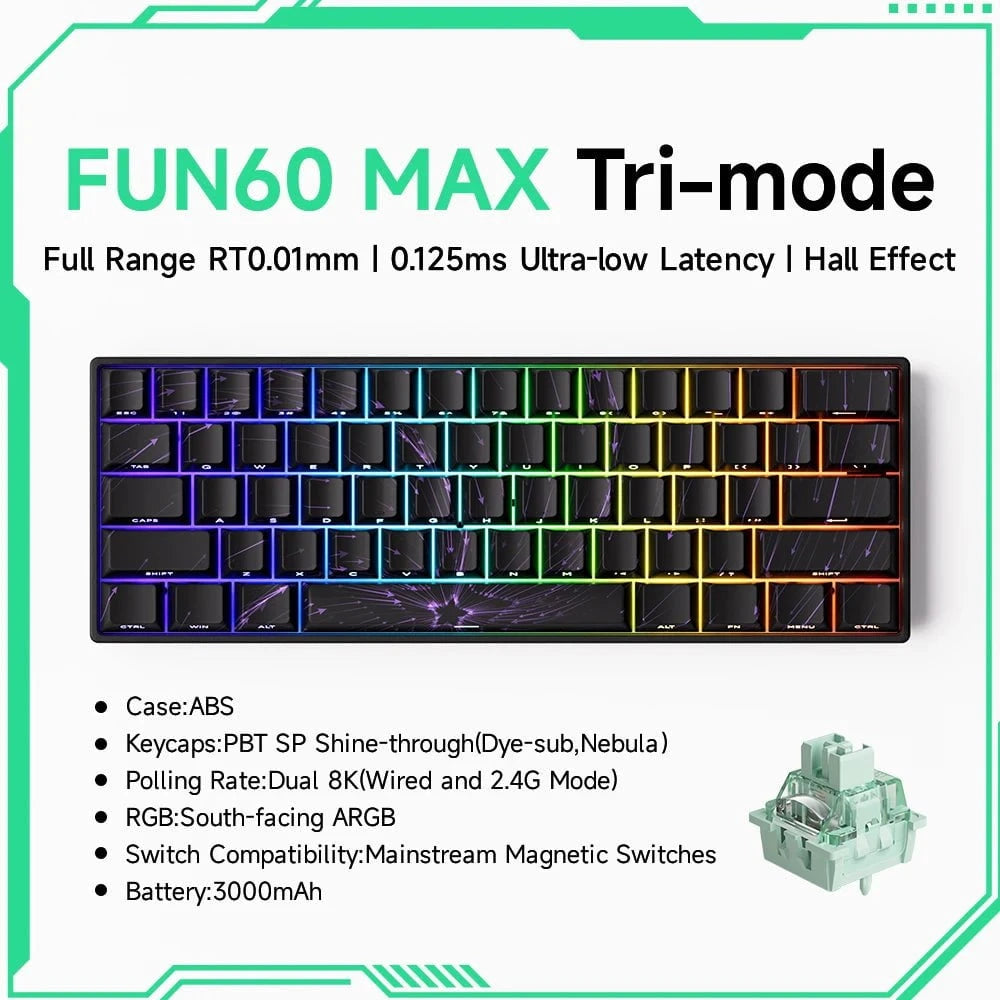 Nic's Electronics MAX Trimode Nebula B Akko MonsGeek FUN68 FUN60 PRO&MAX  HE Magnetic Keyboard 60% 65% Gaming Keyboards Rapid Trigger 8K Custom Keyboard Gamer Esports