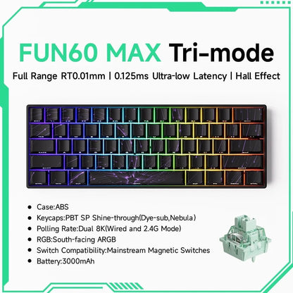 Nic's Electronics MAX Trimode Nebula B Akko MonsGeek FUN68 FUN60 PRO&MAX  HE Magnetic Keyboard 60% 65% Gaming Keyboards Rapid Trigger 8K Custom Keyboard Gamer Esports