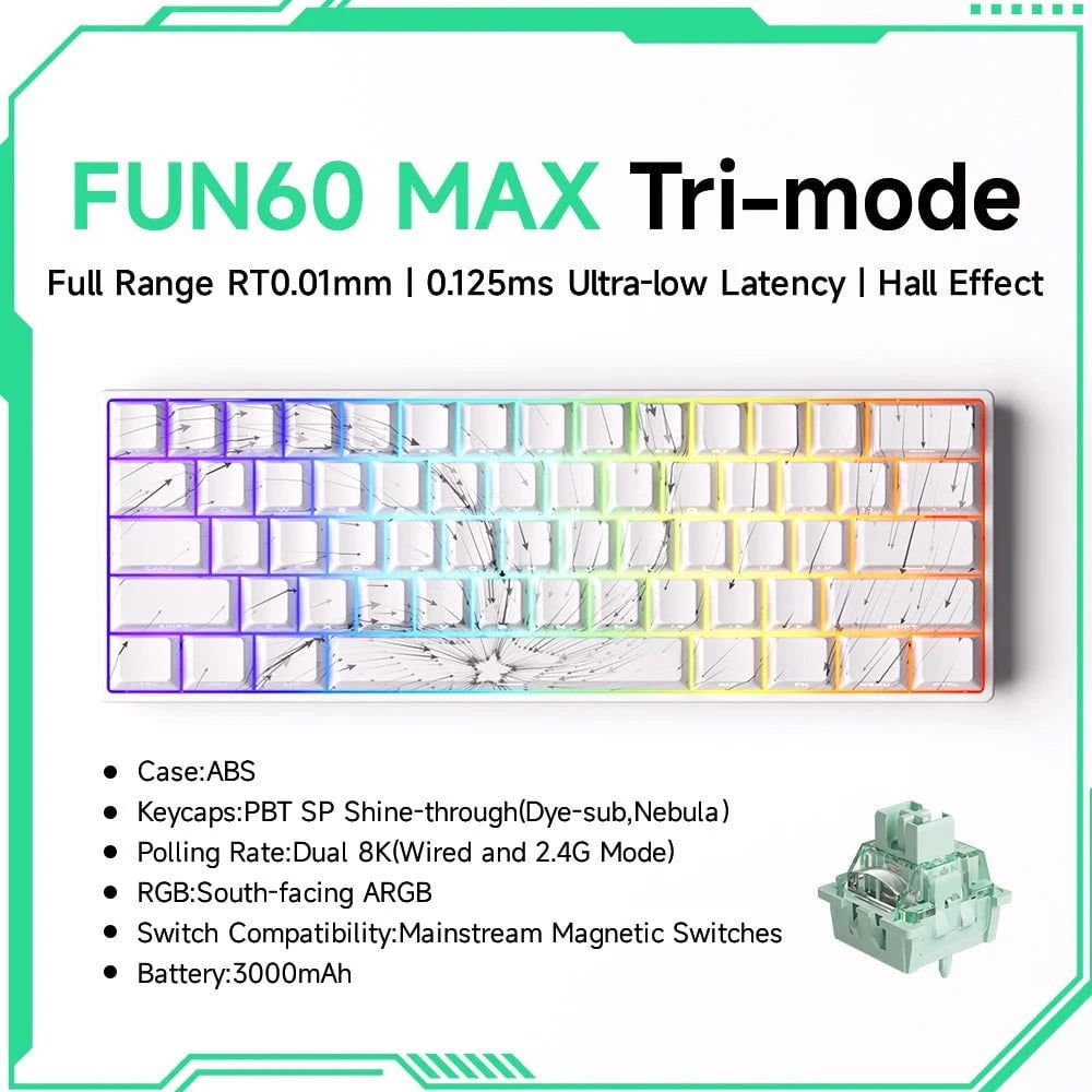Nic's Electronics MAX Trimode Nebula W Akko MonsGeek FUN68 FUN60 PRO&MAX  HE Magnetic Keyboard 60% 65% Gaming Keyboards Rapid Trigger 8K Custom Keyboard Gamer Esports