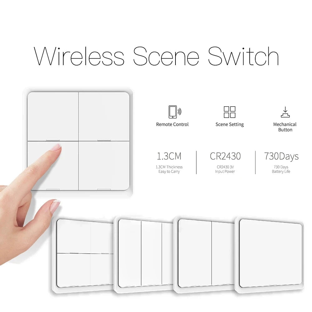 Nic's Electronics MOES 4 Gang Tuya ZigBee Wireless 12 Scene Switch Push Button Controller Battery Powered Automation Scenario for Tuya Devices