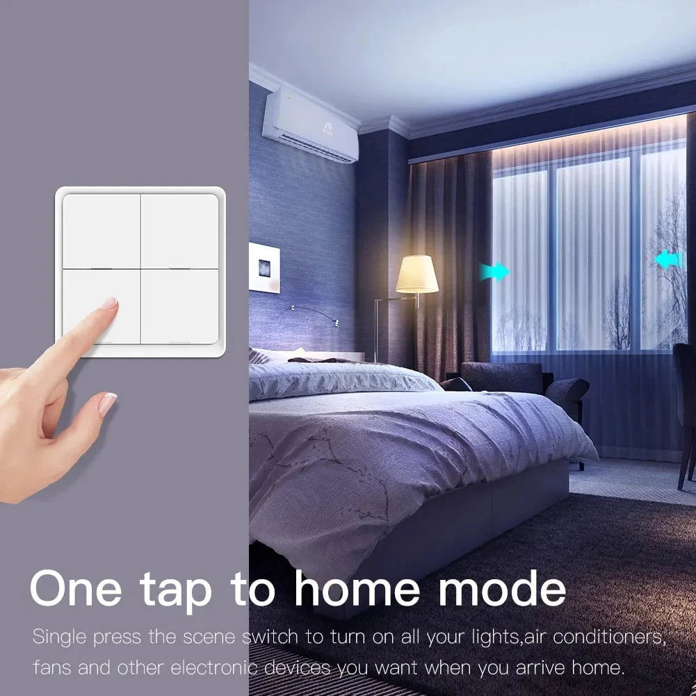 Nic's Electronics MOES 4 Gang Tuya ZigBee Wireless 12 Scene Switch Push Button Controller Battery Powered Automation Scenario for Tuya Devices