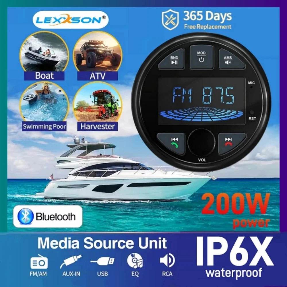 Nic's Electronics MP3 Players 2025 Boat Radio Marine Stereo Source Media Player AM FM RDS Receiver MP3 MP4 Video Play Bluetooth AUX For ATV UTV Cart Motorcycl