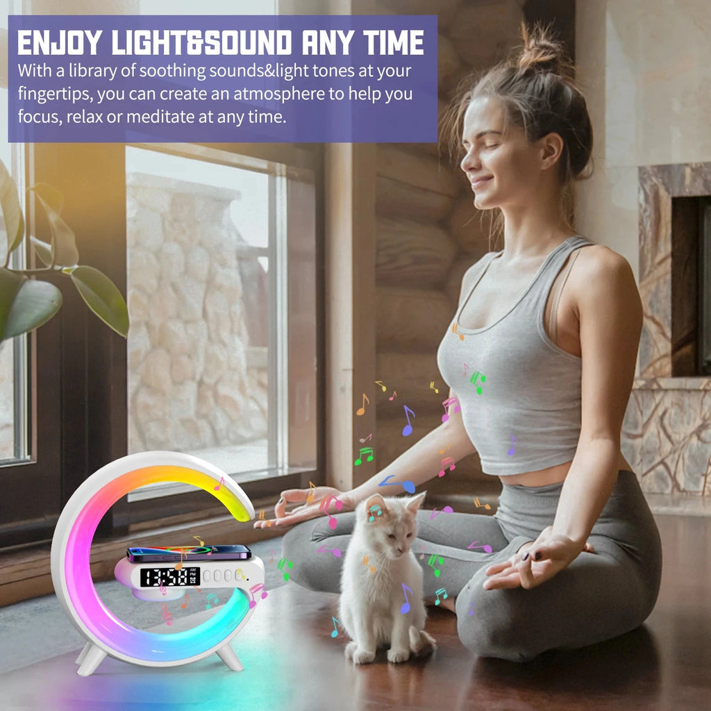 Nic's Electronics Multifunction Wireless Charger Pad Stand Speaker TF RGB Night Light 15W Fast Charging Station for iPhone Samsung Xiaomi Huawei