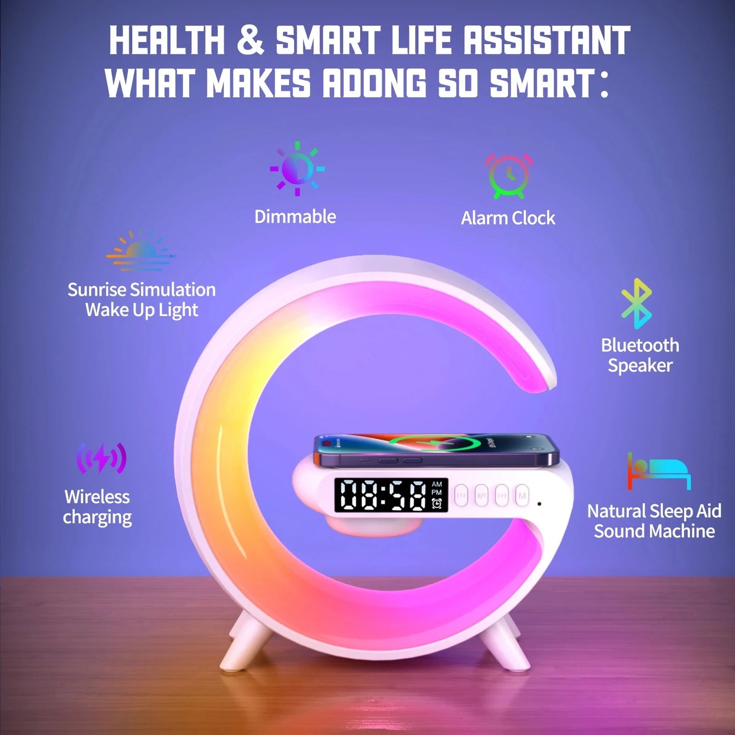 Nic's Electronics Multifunction Wireless Charger Pad Stand Speaker TF RGB Night Light 15W Fast Charging Station for iPhone Samsung Xiaomi Huawei