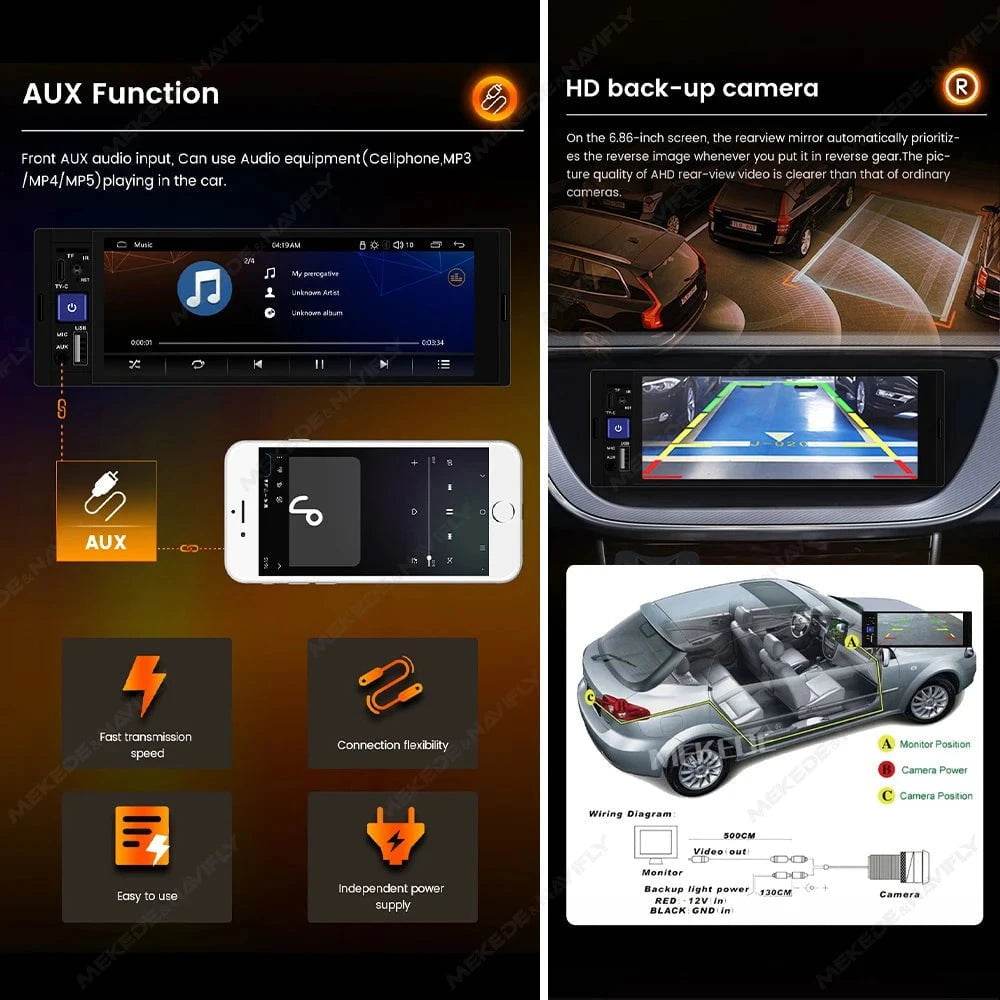 NaviFly 6.86 1DIN MP5 Car Stereo – Wireless CarPlay, Android Auto & BT - Nic's Electronics