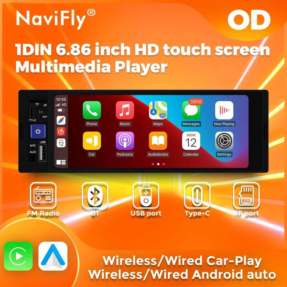 NaviFly 6.86 1DIN MP5 Car Stereo – Wireless CarPlay, Android Auto & BT - Nic's Electronics